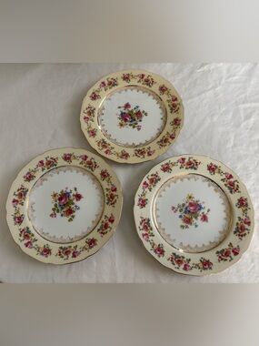 Set of 3 Vintage Japan Gold Castle Hostess Salad  Cake Plate Flowers